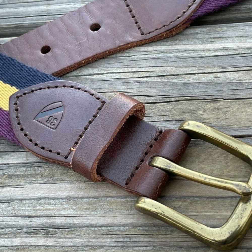 Daniel Cremieux Belt Multi Color Canvas Brown Lea… - image 5